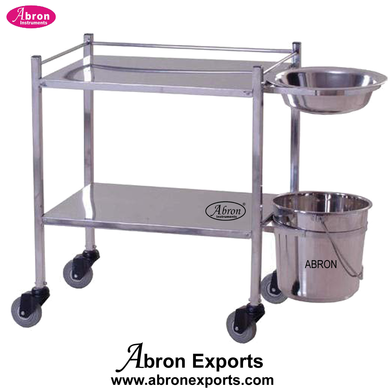 Dressing Trolley With Bucket Bowl 4 wheels SS Stainless Steel with Hospital Medical Nursing Room Abron ABM-2267TD23 